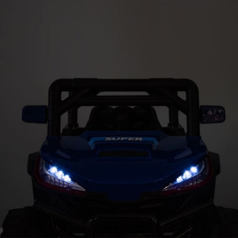 Masina Electrica Copii Off-Road HASEPE, 12V, Tractiune Fata-Spate, Muzica si Claxon, Scaun Confortabil, Varsta 9 Luni-3 Ani, Viteza 3 km/h, 110x65x67 cm, Negru/Albastru [3]