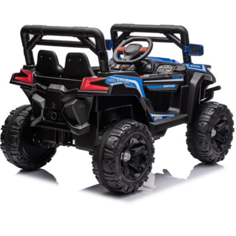 Masina Electrica Copii Off-Road HASEPE, 12V, Tractiune Fata-Spate, Muzica si Claxon, Scaun Confortabil, Varsta 9 Luni-3 Ani, Viteza 3 km/h, 110x65x67 cm, Negru/Albastru [2]