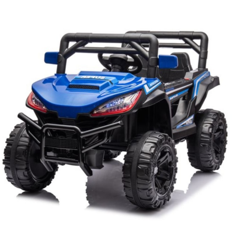 Masinute si vehicule pentru copii - Masina Electrica Copii Off-Road HASEPE, 12V, Tractiune Fata-Spate, Muzica si Claxon, Scaun Confortabil, Varsta 9 Luni-3 Ani, Viteza 3 km/h, 110x65x67 cm, Negru/Albastru