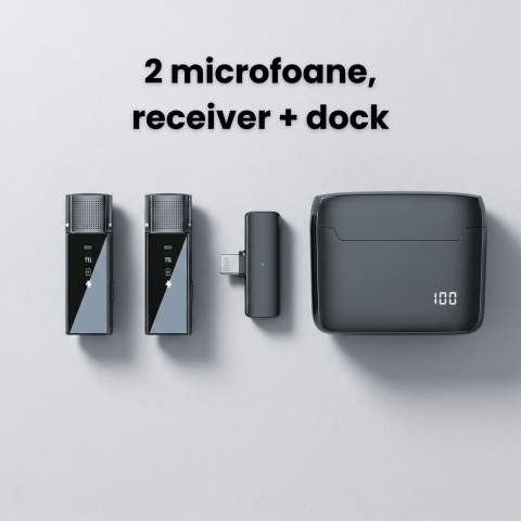 Set 2 Microfoane Lavaliera HASEPE® Wireless Cu Noise Cancellation, Microfon Lavaliera Pentru iPhone Plug And Play, Microfon Wireless Cu Afisaj LED, Microfon Lavaliera Pentru Live Streaming, Video, Pod [4]