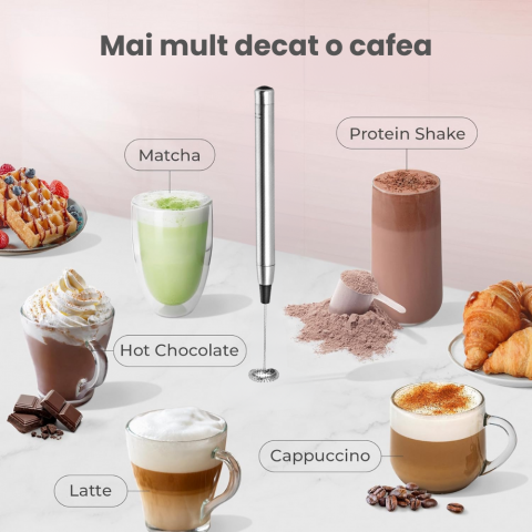 Mixer Spuma de Lapte Electric HASEPE, Otel Inoxidabil, Design Slim Portabil, Usor de Folosit, Ideal pentru Cafea, Latte, Cappuccino, Frappe, Matcha, Ciocolata Calda, Bauturi Crema, Functionare cu Bate [3]