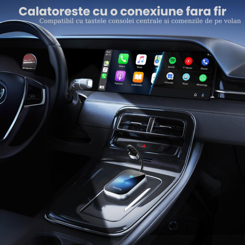 Modulator CarPlay Wireless si Android Auto Wireless HASEPE, Adaptor Auto 2 in 1, USB-C si USB normal, Plug & Play, Reconectare Automata, Compatibil iPhone si Android, Consum Redus, Gri [6]