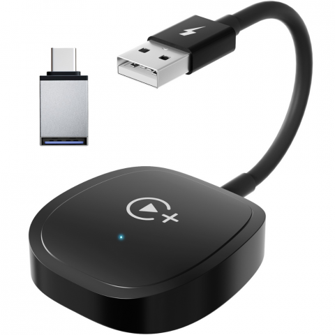 Accesorii electronice auto - Modulator CarPlay Wireless HASEPE, Adaptor Auto USB/USB-C, Reconectare Automata, Streaming Netflix/YouTube/TikTok, Compatibil iPhone, Multifunctional, Design Compact Negru