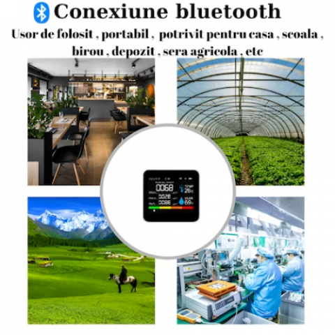 Monitor portabil masurare calitate aer 9 in 1 HASEPE®, ecran 2,8 inch, detector CO2 dioxid de carbon, TVOC compusi volatili, HCHO formaldehida, concentratie poluanti PM1,0, PM2,5, PM10, temperatura si [4]