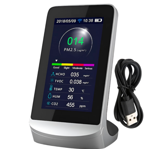 Monitor portabil masurare calitate aer cu 8 functii si control wifi, ecran 4,3 inch, detector CO2 dioxid de carbon, TVOC compusi volatili, HCHO formaldehida, concentratie poluanti PM1,0, PM2,5, temper [0]