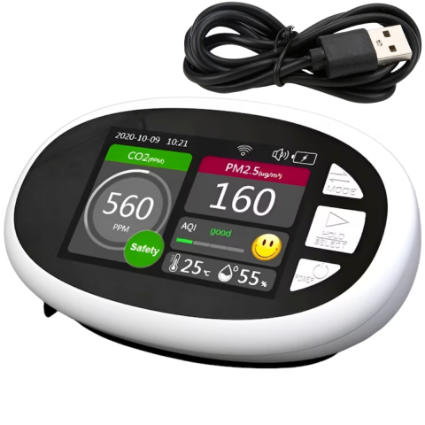 Monitor portabil masurare calitate aer, ecran LCD 3,5 inch, detector CO2 dioxid de carbon, concentratie poluanti PM1,0, PM2,5, temperatura si umiditate, istoric inregistrari, tip grafic Alb [0]