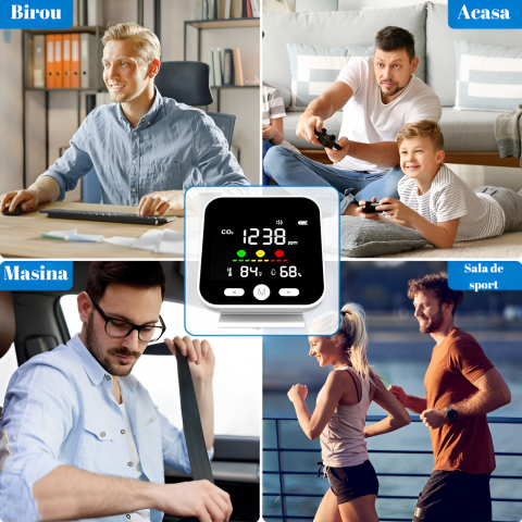 Monitor calitate aer portabil HASEPE, detector CO2 cu senzor NDIR de inalta precizie, masurare temperatura si umiditate, alarma 1000 PPM, afisaj LED, baterie reincarcabila 2000 mAh, alb [2]