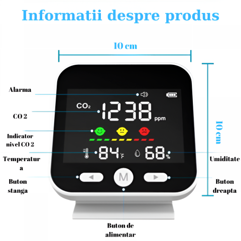 Monitor calitate aer portabil HASEPE, detector CO2 cu senzor NDIR de inalta precizie, masurare temperatura si umiditate, alarma 1000 PPM, afisaj LED, baterie reincarcabila 2000 mAh, alb [6]
