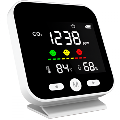 Kit-uri Smart Home si senzori - Monitor calitate aer portabil HASEPE, detector CO2 cu senzor NDIR de inalta precizie, masurare temperatura si umiditate, alarma 1000 PPM, afisaj LED, baterie reincarcabila 2000 mAh, alb