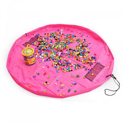 Organizator Jucarii HASEPE, Covoras de Joaca Rotund 2 in 1 cu Sacosa si Snur Retractabil, Diametru 150 cm, Depozitare Rapida, Portabil, Multifunctional, Roz, Poliester Rezistent [6]