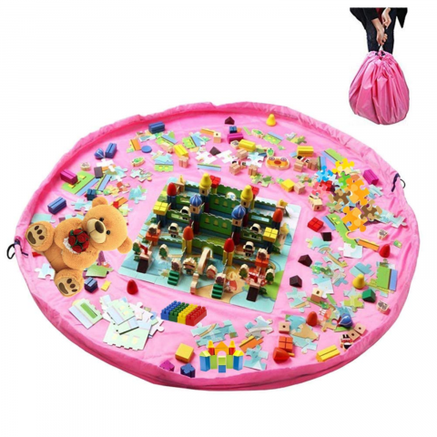 Organizator Jucarii HASEPE, Covoras de Joaca Rotund 2 in 1 cu Sacosa si Snur Retractabil, Diametru 150 cm, Depozitare Rapida, Portabil, Multifunctional, Roz, Poliester Rezistent [5]