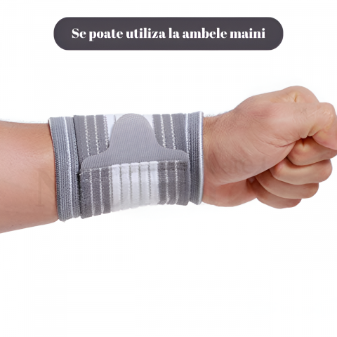 Orteza Mana HASEPE, Banda Ajustabila cu Velcro, Suport pentru Incheietura, Unisex, Marime Universala, Compatibila Mana Stanga si Dreapta, Confort Zilnic si Sport, Gri/Alb [1]