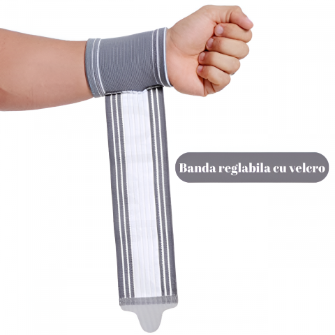 Orteza Mana HASEPE, Banda Ajustabila cu Velcro, Suport pentru Incheietura, Unisex, Marime Universala, Compatibila Mana Stanga si Dreapta, Confort Zilnic si Sport, Gri/Alb [4]