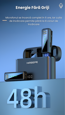 Pachet Creator Continut HASEPE, 2 Microfoane Lavaliera Wireless cu Reducere Zgomot DSP + Trepied Telescopic 180cm cu Telecomanda Bluetooth, Pentru Vlog, Live, Podcast [1]