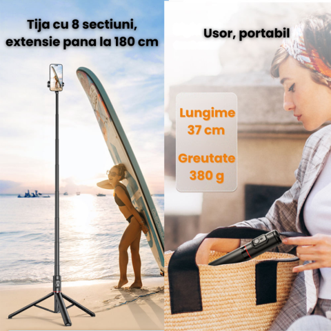 Pachet Creator Continut HASEPE, 2 Microfoane Lavaliera Wireless cu Reducere Zgomot DSP + Trepied Telescopic 180cm cu Telecomanda Bluetooth, Pentru Vlog, Live, Podcast [4]