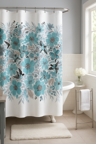 Perdea de dus HASEPE 180x180 cm, Model Flori si Randunele, Rezistenta la Apa, Usor de Curatat, 12 Inele pentru Prindere, Design Modern pentru Baie Eleganta si Protectie Impotriva Stropilor [2]
