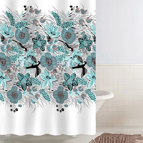 Suporturi si accesorii de baie - Perdea de dus HASEPE 180x180 cm, Model Flori si Randunele, Rezistenta la Apa, Usor de Curatat, 12 Inele pentru Prindere, Design Modern pentru Baie Eleganta si Protectie Impotriva Stropilor