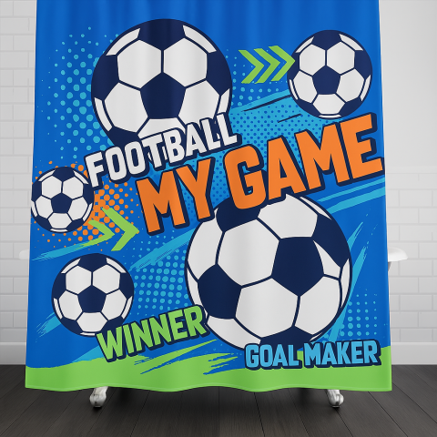 Perdea de dus HASEPE 180x180 cm Fotbal, PEVA Impermeabil, Ecologic si Usor de Curatat, 12 Inele pentru Prindere, Design Sportiv Football My Game, Protectie Eficienta impotriva Stropilor [3]
