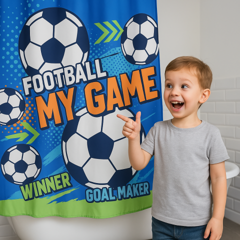 Perdea de dus HASEPE 180x180 cm Fotbal, PEVA Impermeabil, Ecologic si Usor de Curatat, 12 Inele pentru Prindere, Design Sportiv Football My Game, Protectie Eficienta impotriva Stropilor [2]