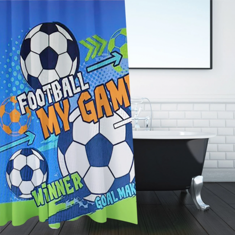 Suporturi si accesorii de baie - Perdea de dus HASEPE 180x180 cm Fotbal, PEVA Impermeabil, Ecologic si Usor de Curatat, 12 Inele pentru Prindere, Design Sportiv Football My Game, Protectie Eficienta impotriva Stropilor