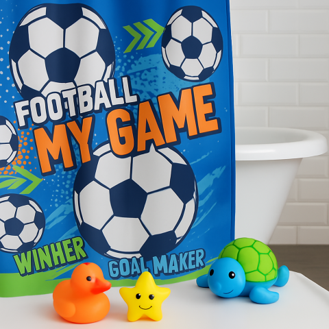 Perdea de dus HASEPE 180x180 cm Fotbal, PEVA Impermeabil, Ecologic si Usor de Curatat, 12 Inele pentru Prindere, Design Sportiv Football My Game, Protectie Eficienta impotriva Stropilor [4]