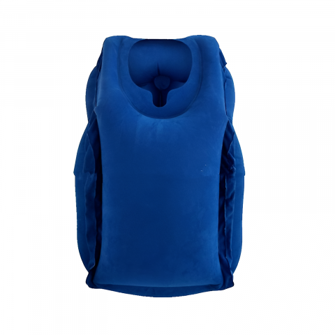 Perna de Calatorie Gonflabila HASEPE, pentru Avion, Autobuz, Masina, Design Ergonomic 45°, Evita Durerile de Gat si Umeri, Sustine Capul si Zona Lombara, Moale, Compacta, 32x40x55 cm, Albastru [3]
