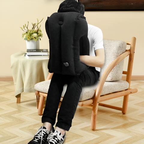 Perna de Calatorie Gonflabila HASEPE, Neagra, pentru Avion, Autobuz, Masina, Design Ergonomic 45°, Sustine Capul, Gatul si Zona Lombara, Evita Durerile, Compacta si Portabila, 32x40x55 cm [4]
