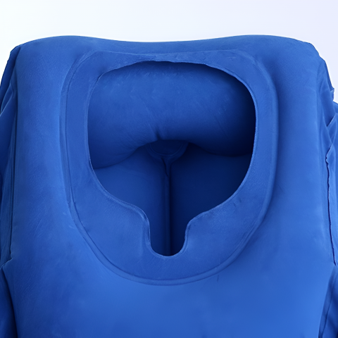 Perna de Calatorie Gonflabila HASEPE, pentru Avion, Autobuz, Masina, Design Ergonomic 45°, Evita Durerile de Gat si Umeri, Sustine Capul si Zona Lombara, Moale, Compacta, 32x40x55 cm, Albastru [2]
