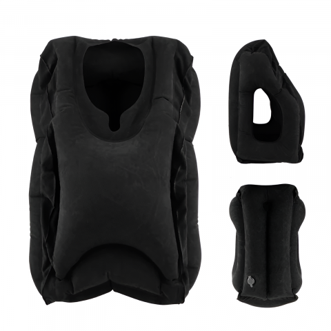 Perna de Calatorie Gonflabila HASEPE, Neagra, pentru Avion, Autobuz, Masina, Design Ergonomic 45°, Sustine Capul, Gatul si Zona Lombara, Evita Durerile, Compacta si Portabila, 32x40x55 cm [3]