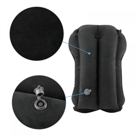Perna de Calatorie Gonflabila HASEPE, Neagra, pentru Avion, Autobuz, Masina, Design Ergonomic 45°, Sustine Capul, Gatul si Zona Lombara, Evita Durerile, Compacta si Portabila, 32x40x55 cm [1]