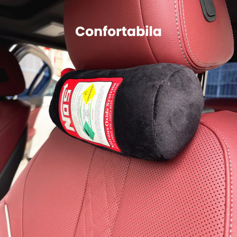 Perna Auto pentru Gat HASEPE, Moale din Plus, Design Butelie NOS, Universala pentru Calatorii, Tetiera sau Cotiera, Accesoriu Confortabil si Elegant pentru Masina, Dimensiuni 29x11 cm, Negru [2]