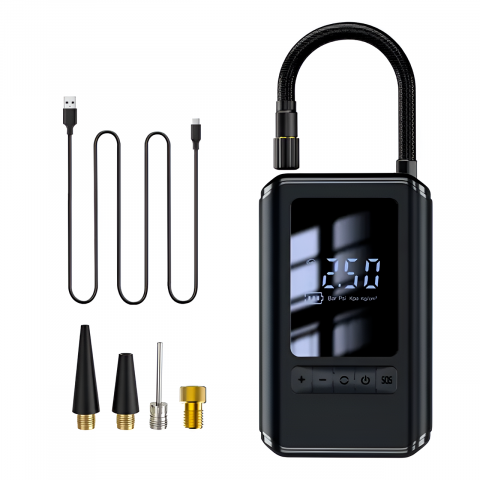 Pompe de umflat - Pompa Aer Auto Electrica HASEPE, Compresor Portabil 150 PSI (10,3 bar), Afisaj Digital LCD, Lanterna LED, Baterie 4000 mAh, Reincarcare USB C, Oprire Automata, 4 Unitati Masura, Negru