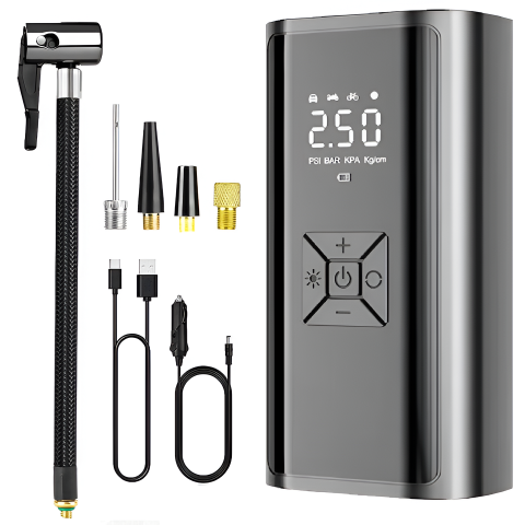 Pompe de umflat - Pompa Aer Auto Electrica HASEPE, Compresor Portabil 150 PSI (10.3 bar), Afisaj Digital LCD, Lanterna LED, Baterie 4500 mAh, Reincarcare USB-C sau la Bricheta, Oprire Automata, 4 Moduri Umflare, Negru