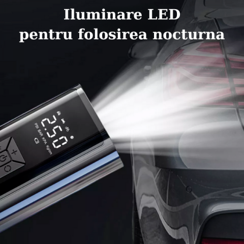 Pompa Aer Auto Electrica HASEPE, Compresor Portabil 150 PSI (10.3 bar), Afisaj Digital LCD, Lanterna LED, Baterie 4500 mAh, Reincarcare USB-C sau la Bricheta, Oprire Automata, 4 Moduri Umflare, Negru [5]
