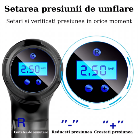 Pompa Aer Auto Electrica Home Sweet Paradise®, Compresor 150 PSI, Afisaj Digital LCD, Oprire Automata, Lanterna LED, Alimentare la Bricheta Masinii 12V, 120W, 25L/min, Negru [3]