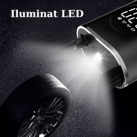 Pompa aer auto electrica Home Sweet Paradise®, afisaj digital LCD, Lanterna LED, Portabila, Reincarcare USB, baterie 4000 mAh, Manometru digital, 10,3 bar, Negru [5]