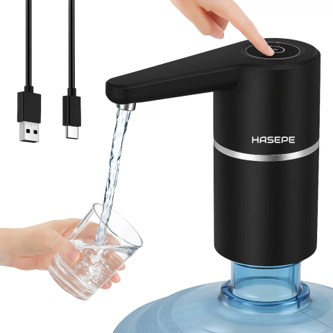 Dozatoare de apa - Pompa electrica apa pentru bidon HASEPE, Dozator electric apa si Aparat portabil, Incarcare USB, Baterie 1200 mAh, Lumina LED, Umplere rapida, Compatibil cu bidoane 5L/10L/15L, Silicon PP Rezistent, D