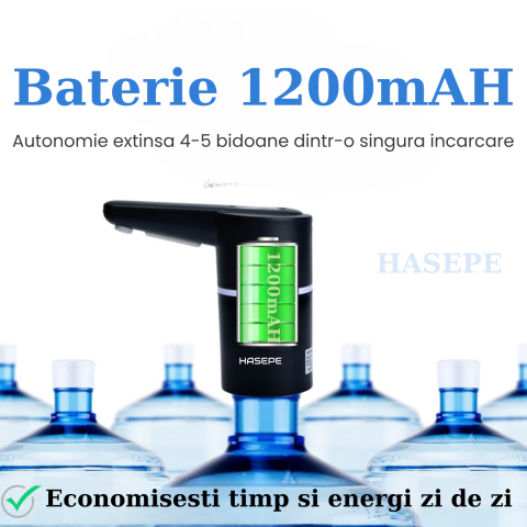 Pompa electrica apa pentru bidon HASEPE, Dozator electric apa si Aparat portabil, Incarcare USB, Baterie 1200 mAh, Lumina LED, Umplere rapida, Compatibil cu bidoane 5L/10L/15L, Silicon PP Rezistent, D [3]