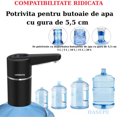 Pompa electrica apa pentru bidon HASEPE, Dozator electric apa si Aparat portabil, Incarcare USB, Baterie 1200 mAh, Lumina LED, Umplere rapida, Compatibil cu bidoane 5L/10L/15L, Silicon PP Rezistent, D [4]