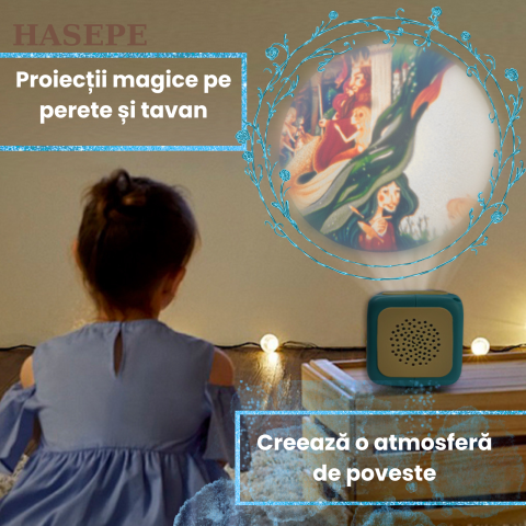 Proiector Povesti HASEPE® Cu Narare In Limba Romana, Proiector Povesti Cu 8 Discuri Si 8 Melodii Leagan, Lampa Veghe Copii, Cub Proiector Povesti Pentru Tavan Sau Perete, Joc Educativ Interactiv [3]