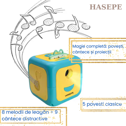 Proiector Povesti HASEPE® Cu Narare In Limba Romana, Proiector Povesti Cu 8 Discuri Si 8 Melodii Leagan, Lampa Veghe Copii, Cub Proiector Povesti Pentru Tavan Sau Perete, Joc Educativ Interactiv [12]