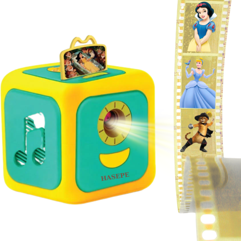 Jocuri si jucarii educative - Proiector Povesti HASEPE® Cu Narare In Limba Romana, Proiector Povesti Cu 8 Discuri Si 8 Melodii Leagan, Lampa Veghe Copii, Cub Proiector Povesti Pentru Tavan Sau Perete, Joc Educativ Interactiv