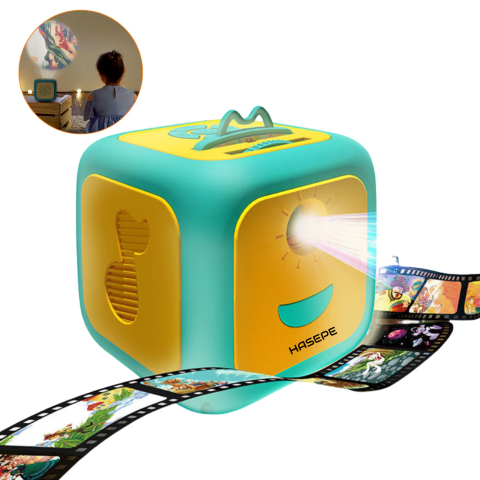 Proiector de Povesti pentru Copii HASEPE, Cub Interactiv cu Narare in Limba Romana, 8 Discuri cu Povesti, Alfabet, Forme si Numere, Proiectie pe Perete sau Tavan, Cantece si Melodii de Leagan, Verde/G [0]