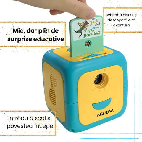 Proiector de Povesti pentru Copii HASEPE, Cub Interactiv cu Narare in Limba Romana, 8 Discuri cu Povesti, Alfabet, Forme si Numere, Proiectie pe Perete sau Tavan, Cantece si Melodii de Leagan, Verde/G [10]