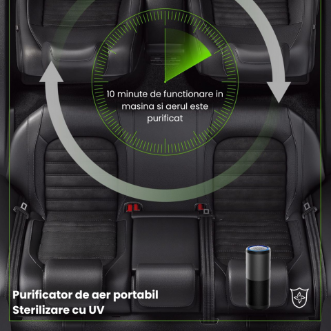 Purificator Aer Auto Portabil HASEPE, Filtru HEPA si Carbune Activ, Sterilizare UV-C, Eliminare Mirosuri, Polen si Fum, 3 Trepte Filtrare, Aromaterapie, Silentios, USB, Acoperire 10m², Gri [7]