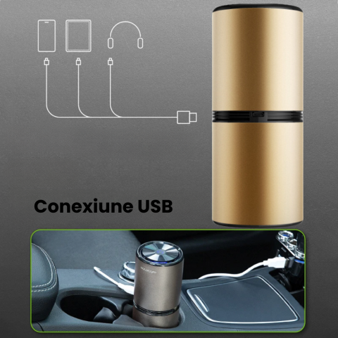 Purificator aer auto portabil HASEPE, Ionizare negativa, fara consumabile, elimina mirosurile, polenul, fumul, praful, acoperire 10m3, USB C, Auriu [4]