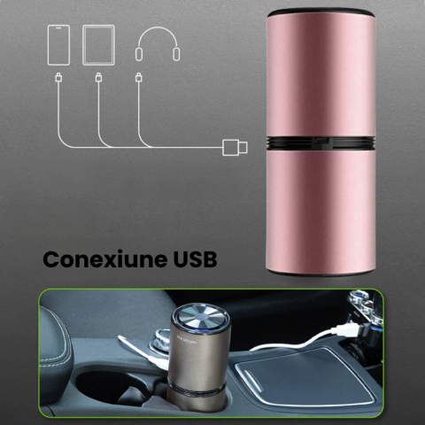 Purificator aer auto portabil HASEPE, Ionizare negativa, fara consumabile, elimina mirosurile, polenul, fumul, praful, acoperire 10m3, USB C, Negru [2]