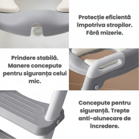Reductor WC copii cu scarita HASEPE, pliabil, cu trepte si manere antiderapante, sezut moale PU pentru confort sporit, sigur si usor de depozitat [2]