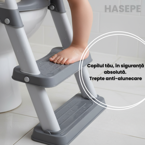 Reductor WC copii cu scarita HASEPE, pliabil, cu trepte si manere antiderapante, sezut moale PU pentru confort sporit, sigur si usor de depozitat [4]