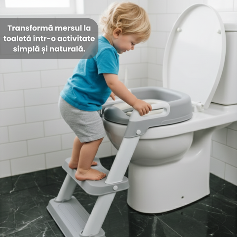 Reductor WC copii cu scarita HASEPE, pliabil, cu trepte si manere antiderapante, sezut moale PU pentru confort sporit, sigur si usor de depozitat [1]